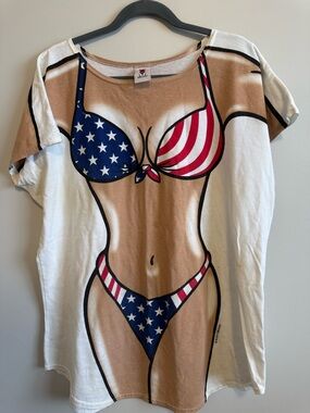 Vintage Body Dreams Beach Cover Up Shirt USA Flag Bikini Novelty Tee Made in USA